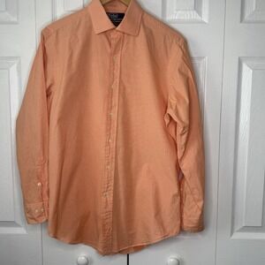 Polo Ralph Lauren Orange‎ Gingham Plaid Button Regent Classic Fit Shirt 15.5 32
